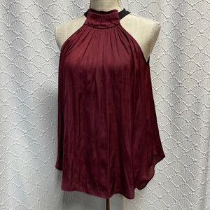 NWOT Halston Heritage size XS Burgundy Halter Blouse Flowy dressy shiny casual